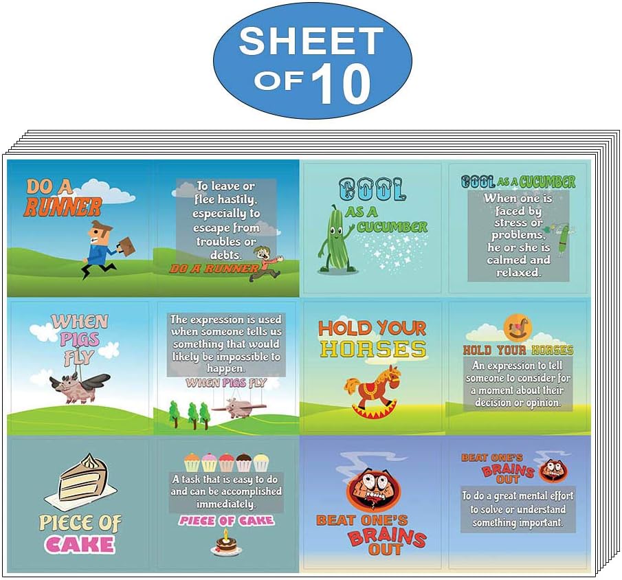 Creanoso Funny Idiom Stickers (10-Sheet) - Waterproof, Unique Themes Designs, DIY Decoration Art Decal for Boys & Girls, Teens - Stocking Stuffers Ideas for Adults
