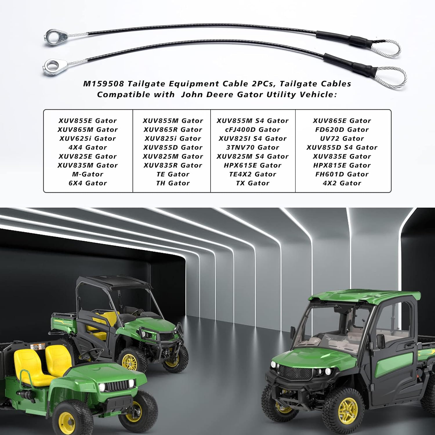 2PCs Tailgate Cables Compatible with John Deere Gator Utility Vehicle M TE TH TX XUV HPX615E XUV865R XUV855M XUV835E HPX615E M159508 Tailgate Equipment Cable