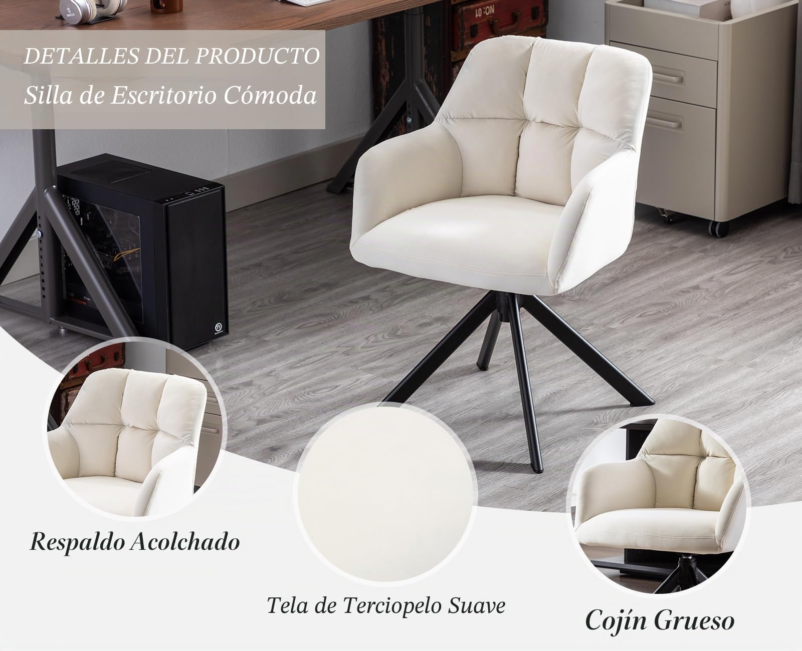 Ya-Home Silla Oficina Silla Escritorio Ergonómico Patas de Metal,Beige