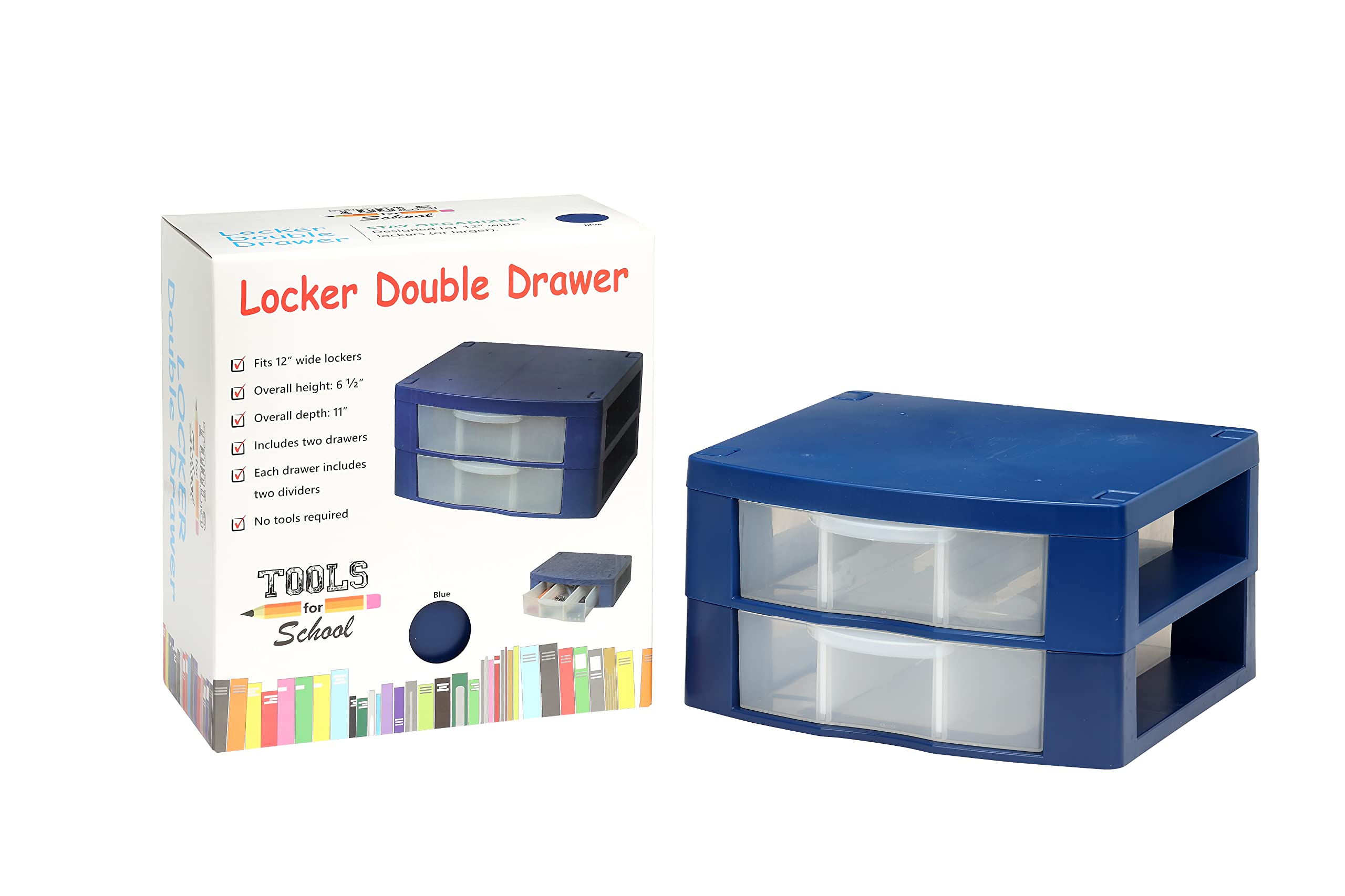 Locker Drawer. Includes 2 Removable Drawer Dividers. Heavy Duty. Fits 12" Wide Locker (Blue Double)