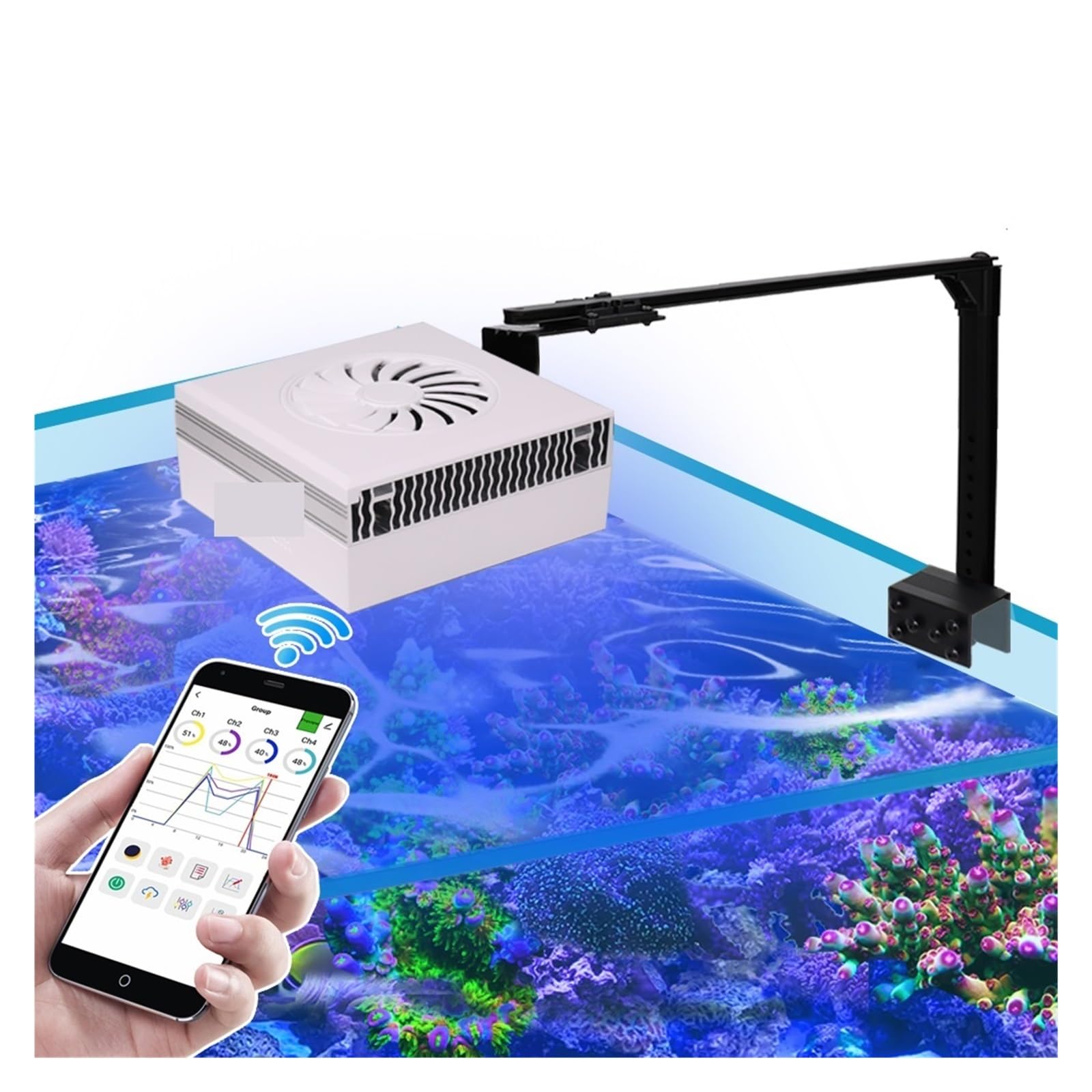 Lampa Akwariowa, RL90 oświetlenie Led do akwarium rafa koralowa oświetlenie do uprawy dla słonowodne akwarium morskie oświetlenie LED, kontrola aplikacji(2 wifi Lamp withHang)