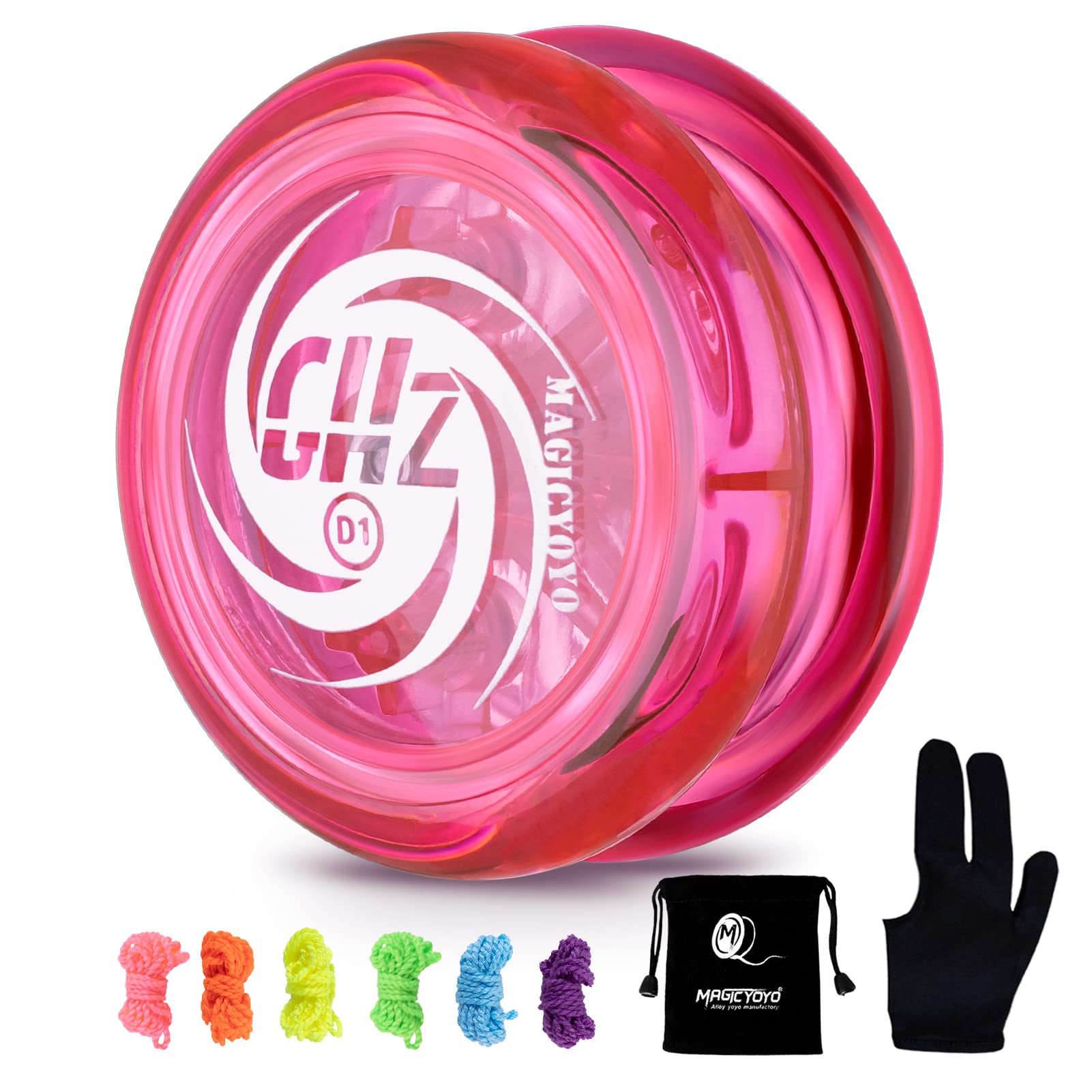 MAGICYOYO Responsive Yoyo D1 GHZ, for Kids, 2A Yo Professional, Plastic Beginners + 6 Strings Glove Storage Bag (Crystal Pink), CM-D1-Pink, Men: Small