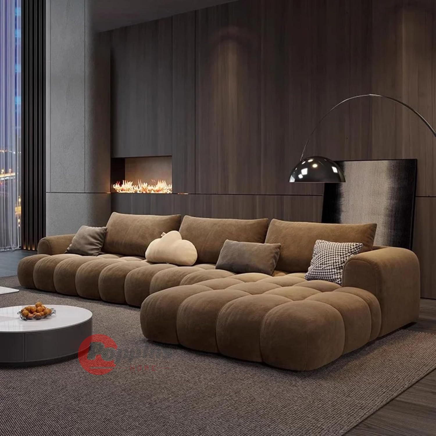 Office Lounge Sofa - Modular L Shape with Minimalist Design, Composite Fabrics, Sectional for Living Room, Modern Floor Sofas (Brown, LEFT) Brown LEFT