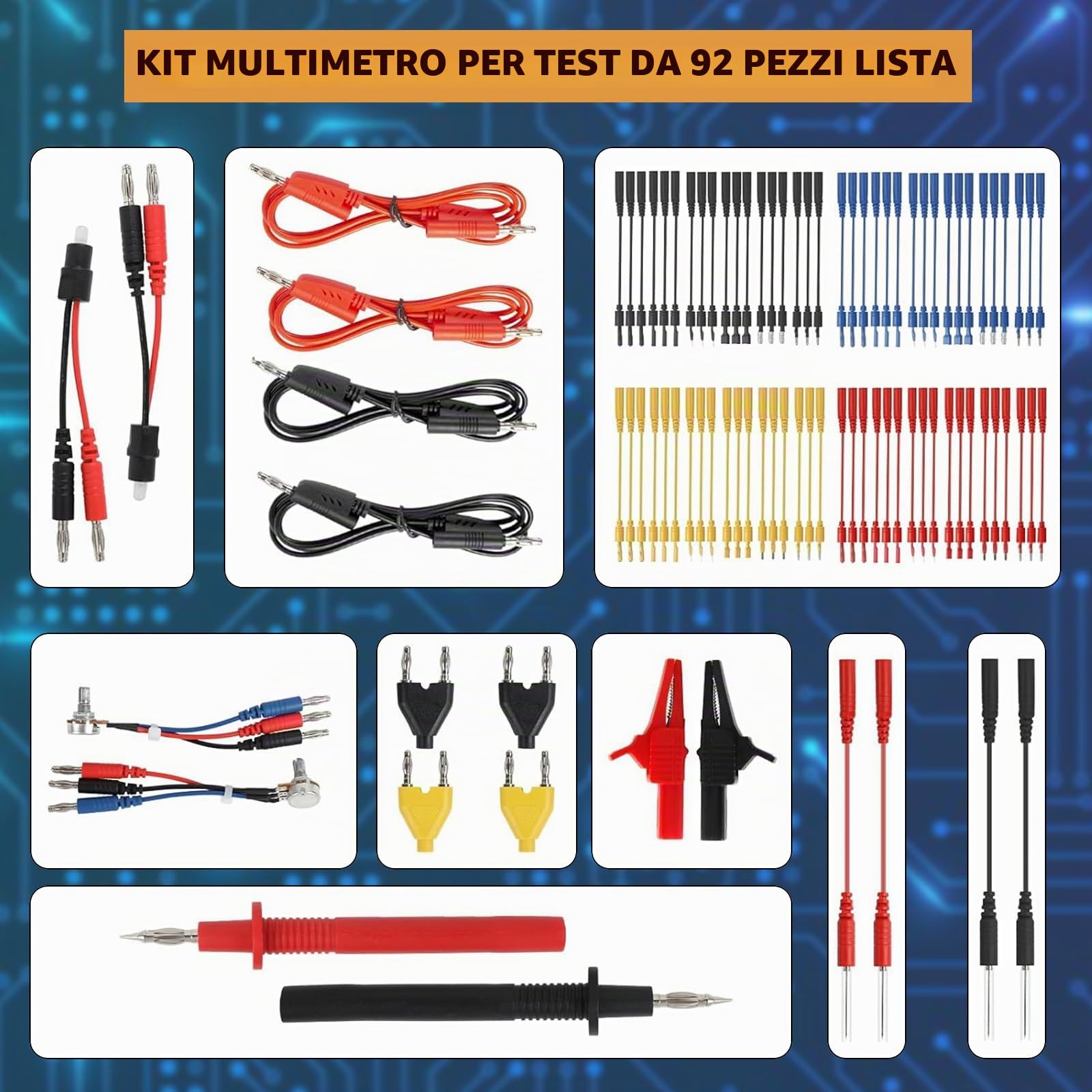 Kit 92 in 1 Puntali per Multimetro Test Lead, Cavi di Misura, Kit di Accessori per Test Elettrici Sostituibili