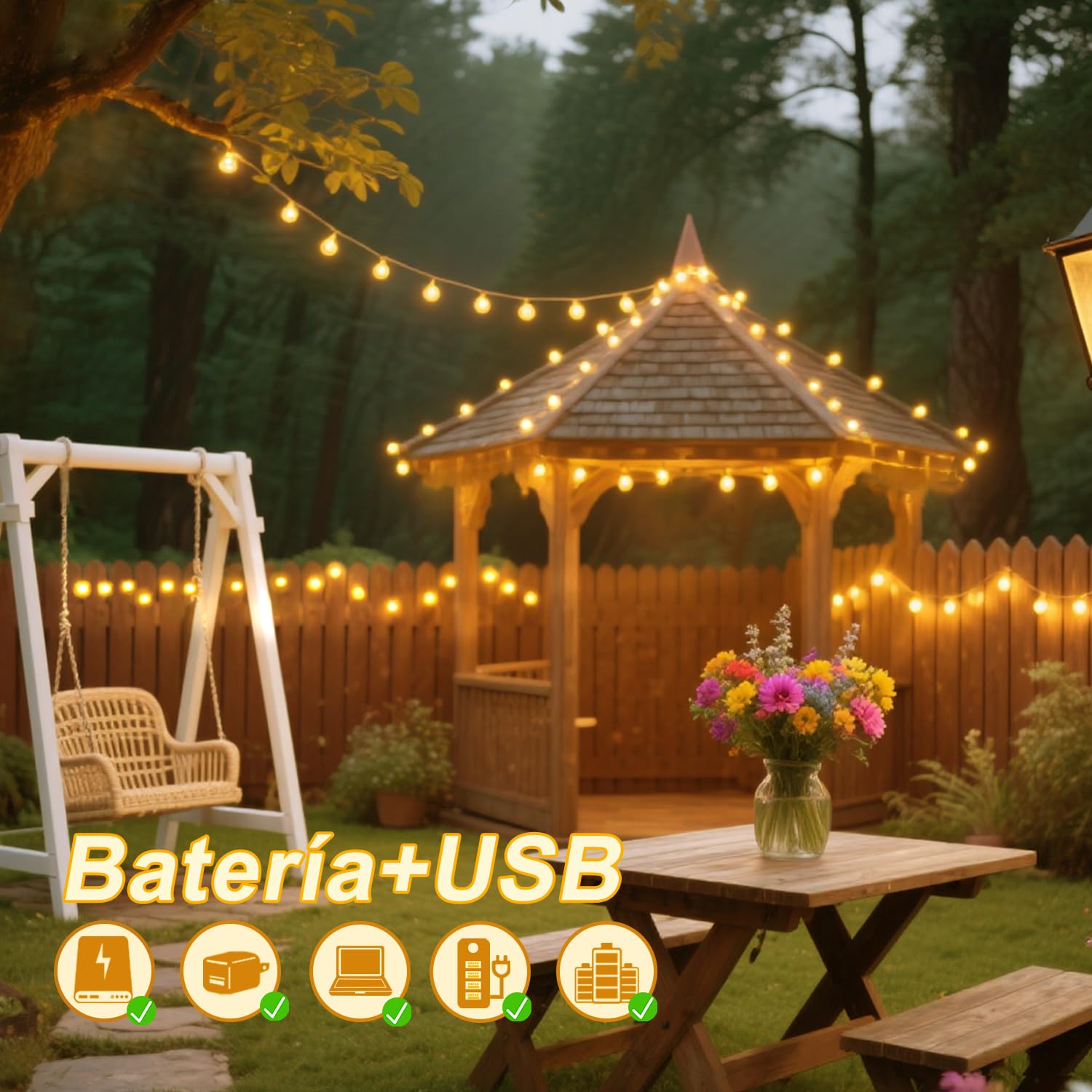 taiyongkang Guirnalda Luces, 6M 40LED Luces de Cadena, USB o a Pilas, 8 Modos con Control Remoto y Temporizador, Luce Decorativas para Interior y Exterior, Navidad, Bodas, Jardín, Terraza, Balcón