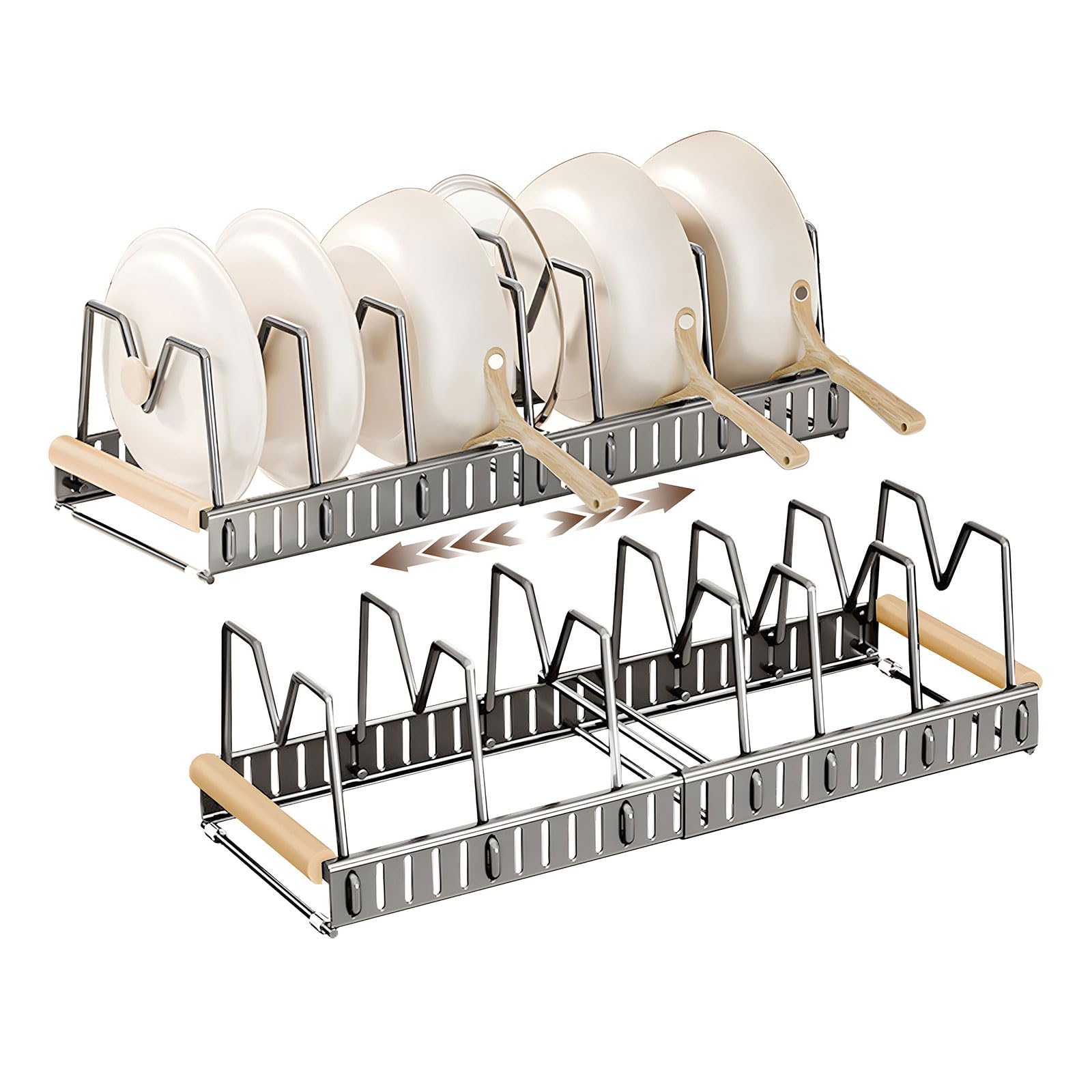 Confezione da 1 organizer per coperchi in acciaio inox all'interno dell'armadio con 7 divisori regolabili – organizer per coperchi di pentole e padelle, lunghezza totale 57,5 cm (grigio)