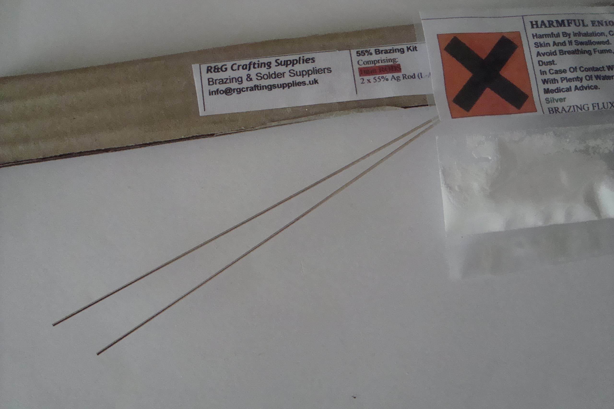 Silver Solder Brazing Kit, 2 pcs 55% Ag; 1mm x 250mm Rods + 5Gm Flux Powder #1