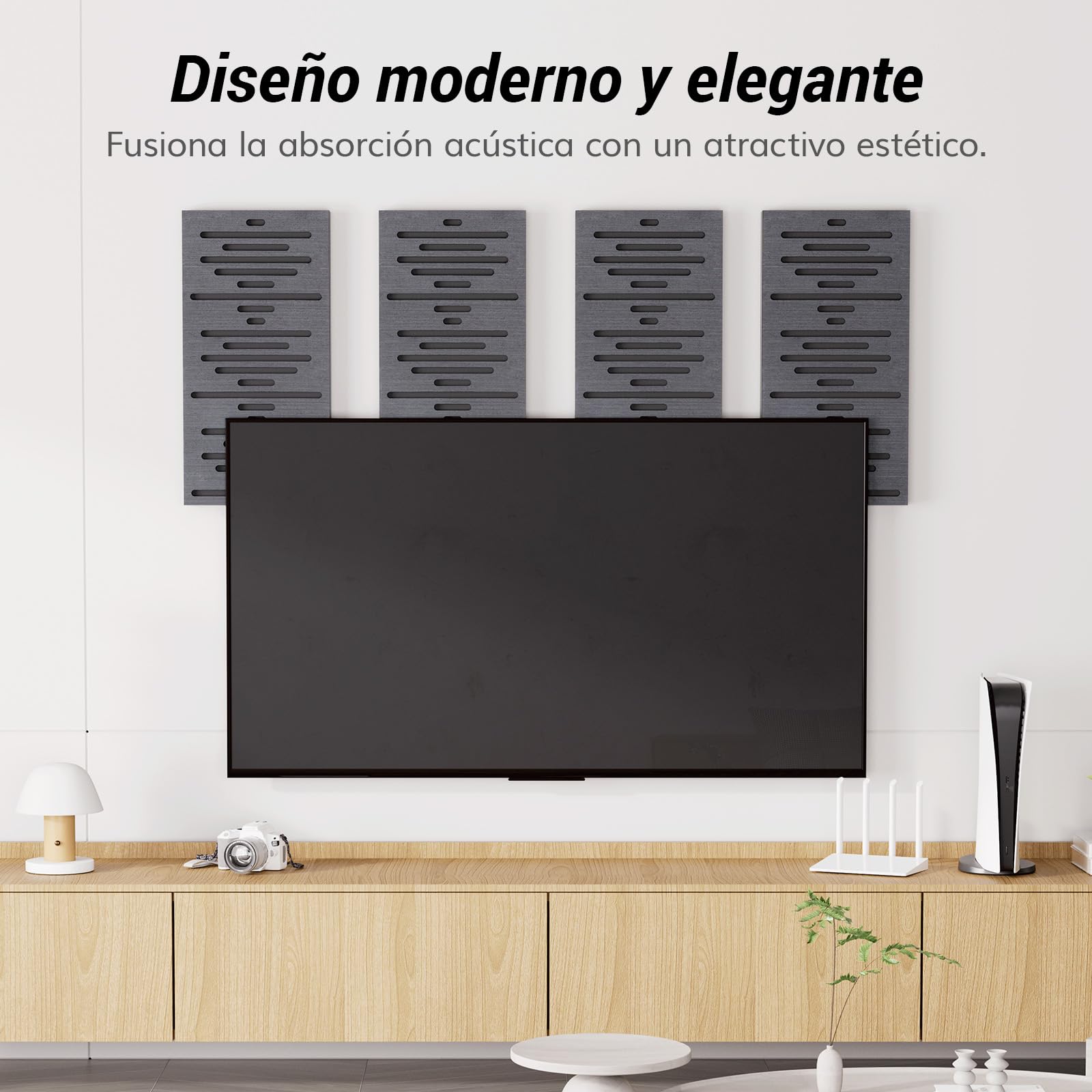 TONOR 4 PCS paneles decorativos, 60x30x4,7cm, 3D Panel de Pared Autoadhesivo, Baldosas Insonorizadas de Tres Capas para Absorción de Eco, Barrera Acústica de Fibra de Poliéster, Madera Negro