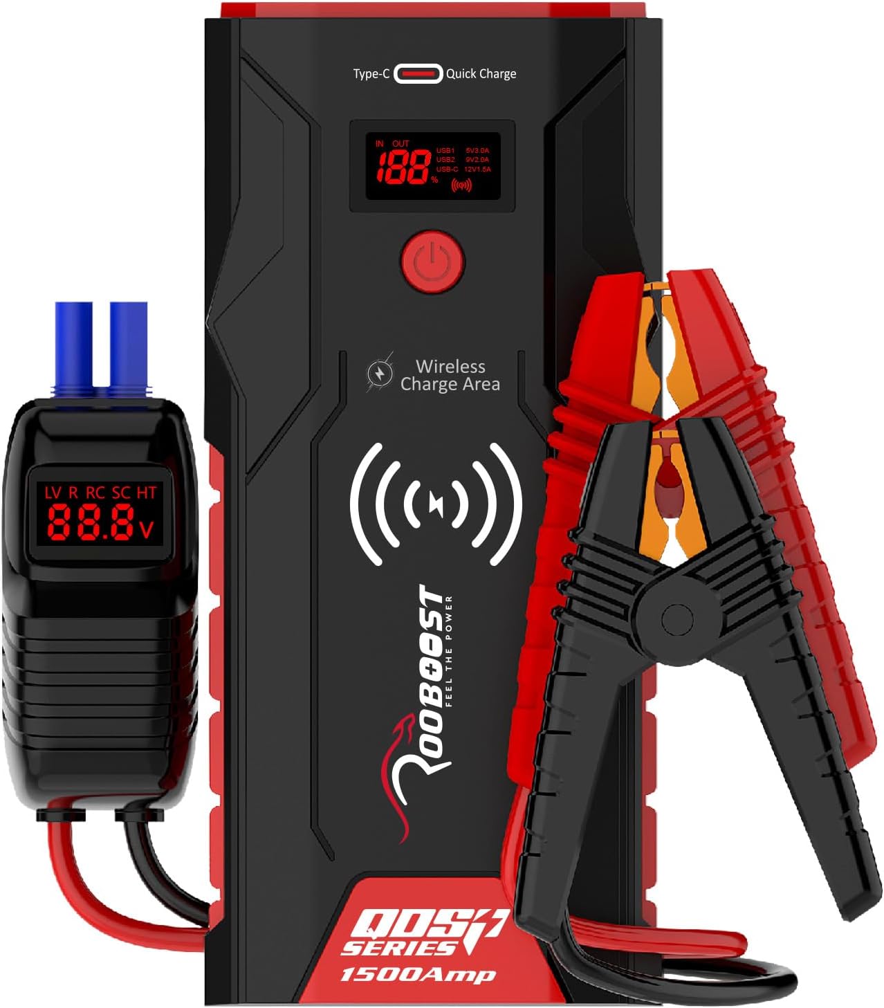 ROOBOOST Jump Starter, 1500A 12V Battery Booster, Jump Start Pack, Petrol & Diesel, Smart Jumper