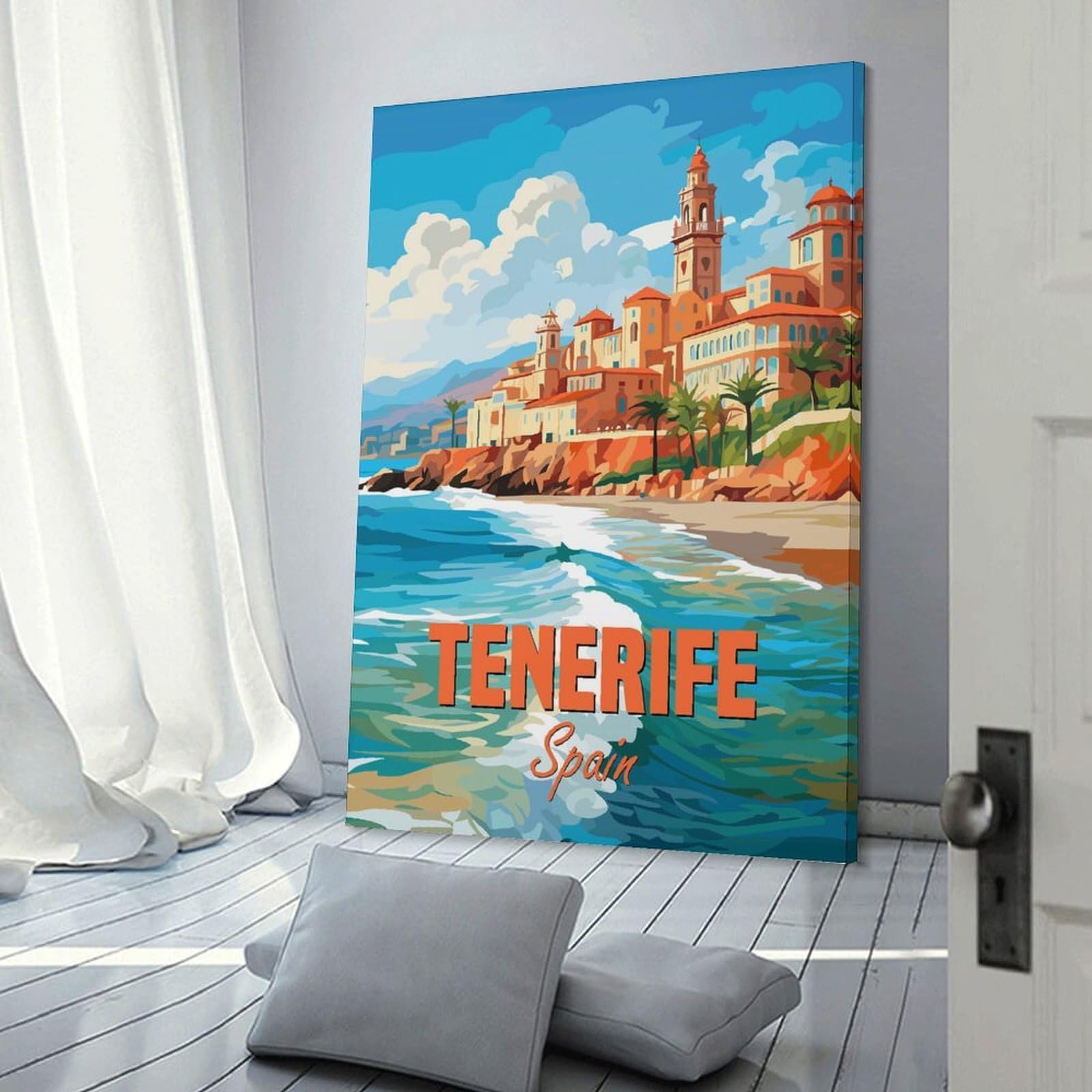 Junmoney Tenerife Spain Coast Home Decor Wall Art 24x36inch(60x90cm), for Restful Interiors, Bedrooms Or Small Rooms, A Warm Accent for Relaxed Interiors