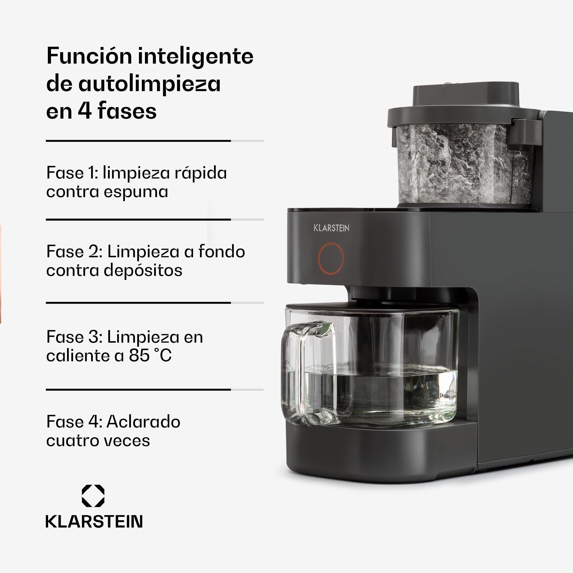 Batidora de pie Klarstein con 300 y 1250 vatios de potencia calorífica, para preparar leche vegetal y batidos, con tecnología de calentamiento de 360°, 30.000 rpm, pantalla táctil, negro