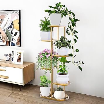 WonderStand MURRANO Multi-Tiered Plant Stand for Balcony (Golden) | Planter Stand for Living Room 7 Pot Holders (Easy to assemble, installation kit included) - image, photos