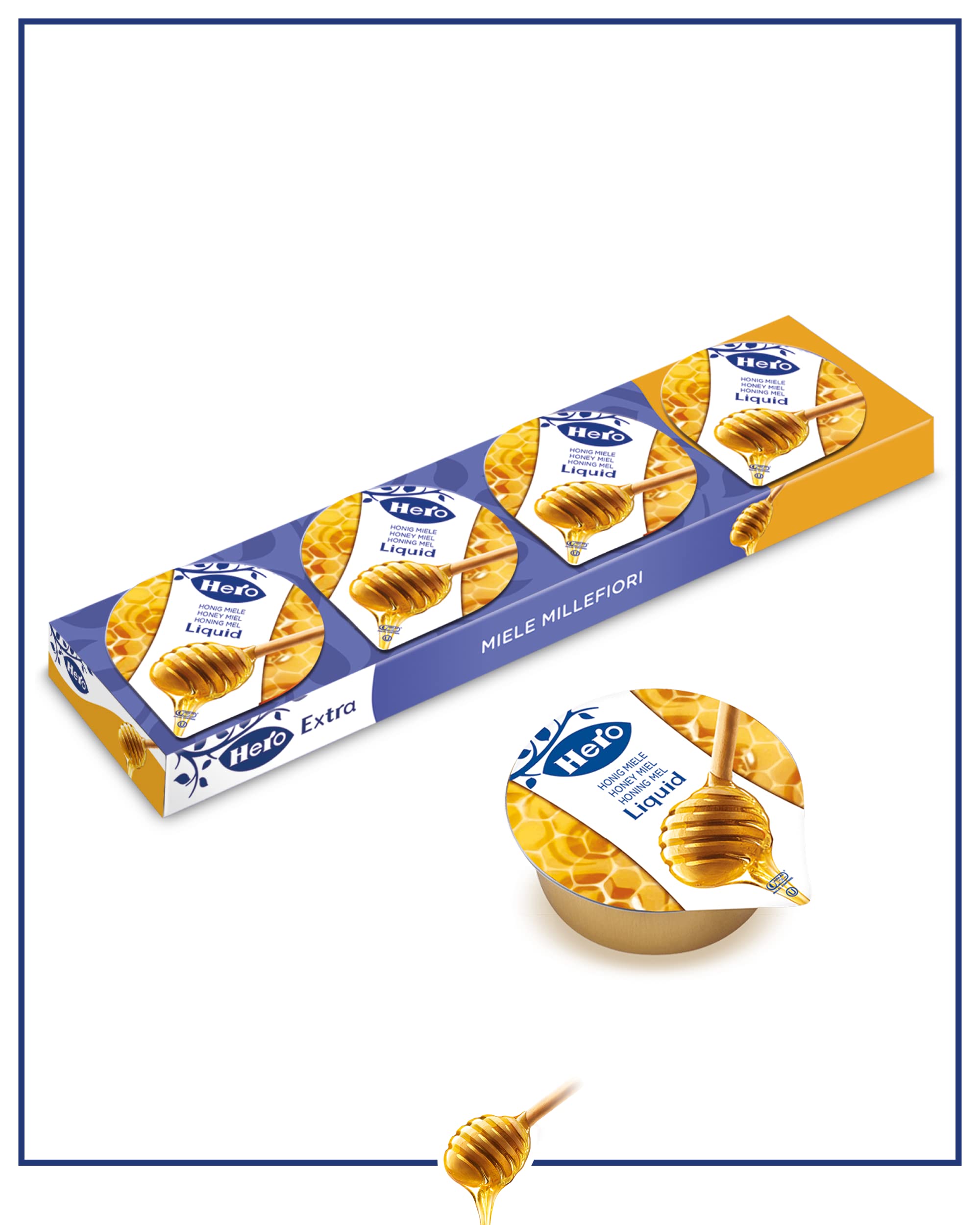 Hero Poker Miele Monoporzione, 30 confezioni da 100g (4 monodosi x 25 gr), Miele Millefiori, Prodotto di Alta Qualità, Senza Conservanti e Senza Coloranti