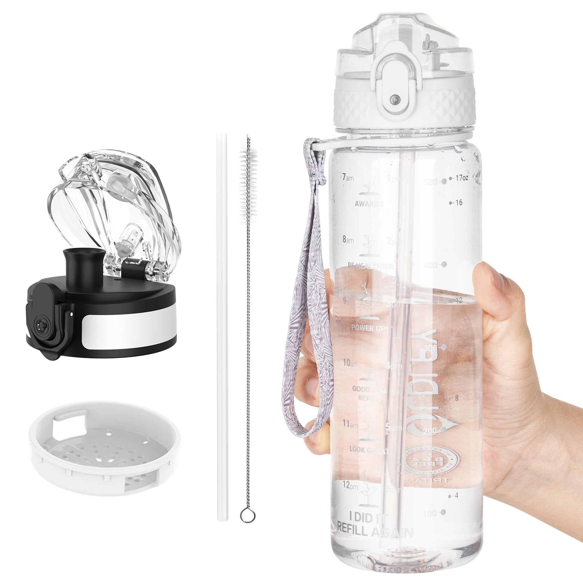 OLDLEY Kids Water Bottle 17 Oz, Tritan, 2 Lids, Straw & Chug, Leakproof
