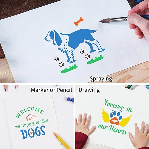 Miniatura 3 de Plantillas de perro y gato de 6 pulgadas para pintar, plantilla reutilizable de pata de perro, 25 piezas de estilo de mascota, plantilla de