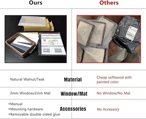 Miniatura 4 de Marco de fotos de madera natural inspirado en el marco de fotos de mesa con paspartú, pantalla vertical u horizontal (teca, 4 x 6 mate a 3 x 5)