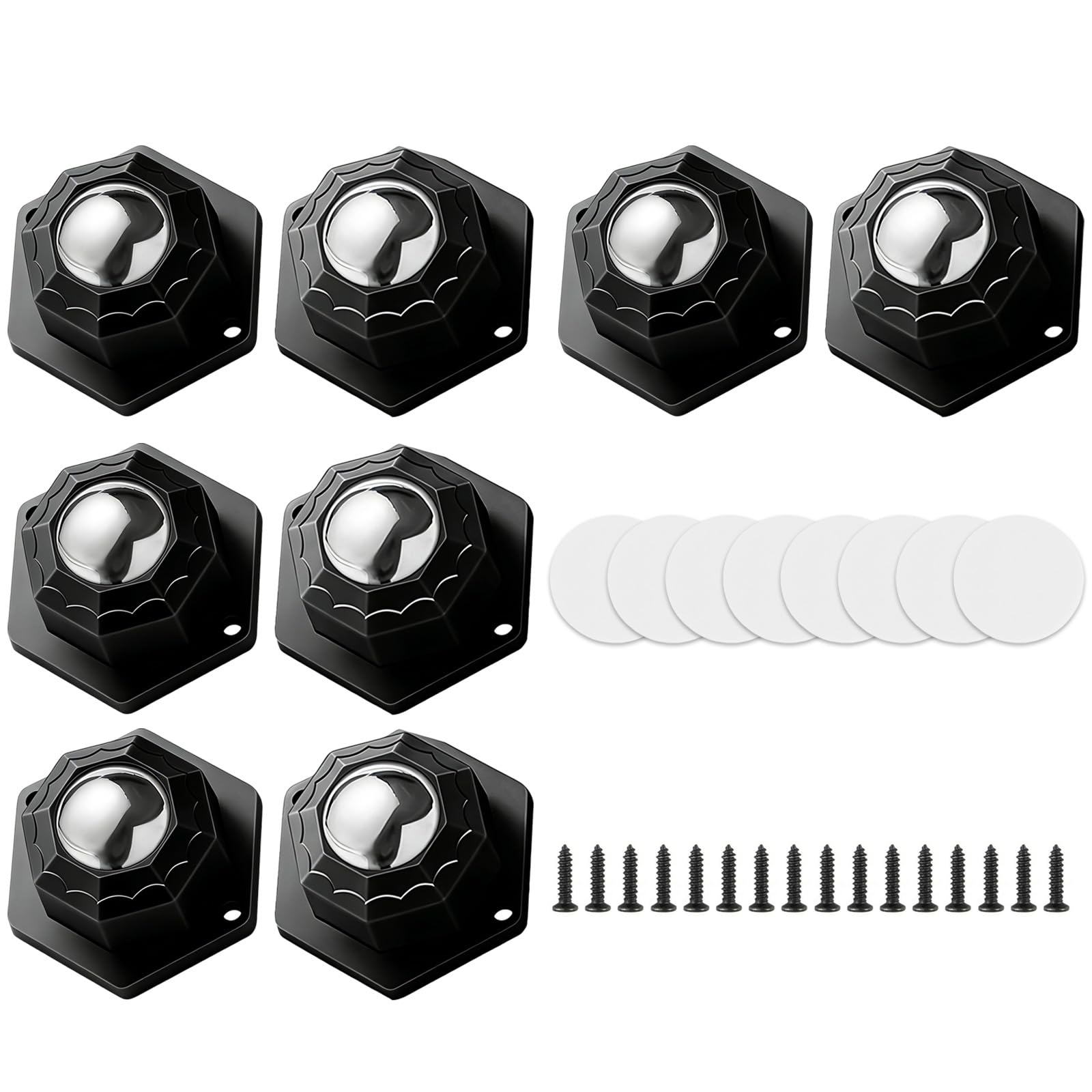 Ball Casters Set of 8, 360° Swivel Caster Wheels, Heavy Duty Stick On & Screw Mount Casters for Furniture, Kitchen Appliances, Storage Boxes, Black Floor-Safe Mini Casters