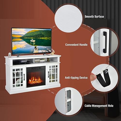 Miniatura 6 de GOFLAME Soporte de TV con chimenea para TV de hasta 55 pulgadas, centro de entretenimiento de madera independiente con chimenea eléctrica de 18