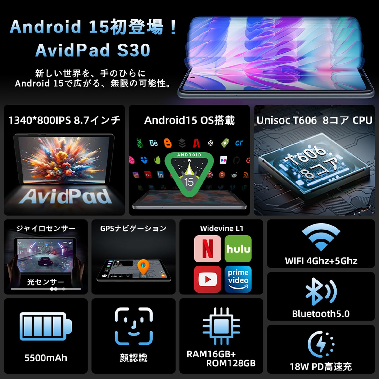 Amazon.co.jp: AvidPad S30 Android 15 Tablet, 8 Inch Sim-Free