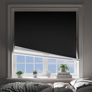 Blackout Curtains for Bedroom 34"x60", Portable Window Blinds with Upgraded Hook & Loop Strips, No Drill 100% Black Out Shades & Window Curtains for Bedroom, Baby Nursery, Travel Use Black