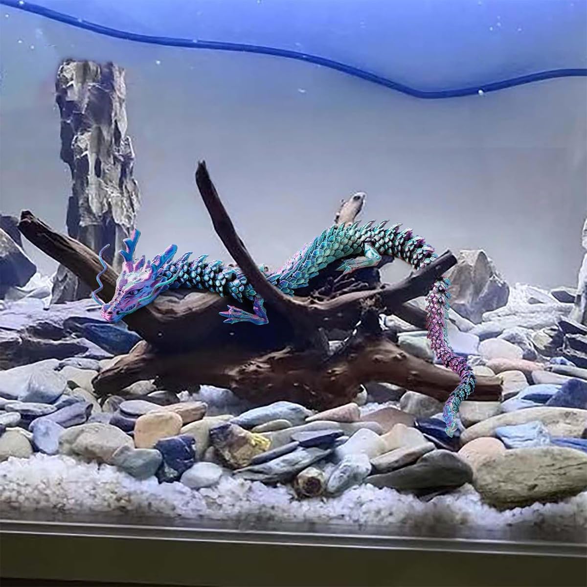 Décoration Aquarium Dragon Bleu-Violet Cristal Articulé Jouet Bureau
