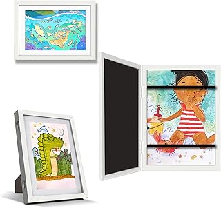 RIOFLY Kids Art Frames,9.5x13 Front Opening Kids Artwork Frames Changeable Picture Display for DIN, Holds 50 Pcs, for 3D Picture,A4 Art-Work,Crafts,Children Drawing,Hanging Art,Portfolio Storage-White