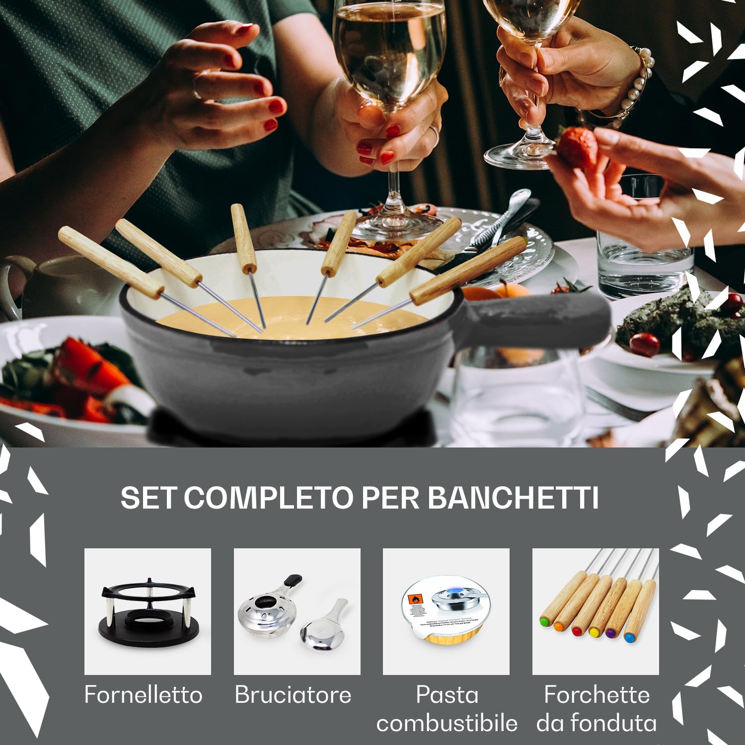 Set Fonduta Formaggio, Set Fonduta Cioccolato Professionale con Bruciatore, Set Fonduta Bourguignonne Elettrica con 6 Forchettoni da Fondue, Set Bourguignonne 1.5L