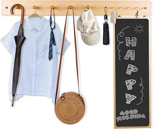 JELLYRATTBIT Perchero de pared para colgar en la entrada con pizarra perchero de madera con ganchos para ropa sombreros toallas monedero