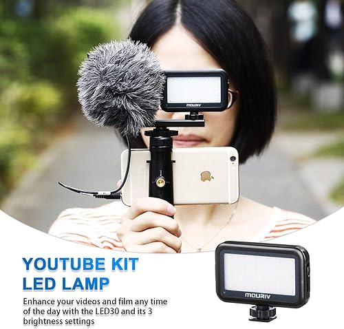 Miniatura 5 de Equipo de grabación de vídeo para teléfono celular, equipo estabilizador Vlogging con micrófono cardioide, luz LED selfie, barra de extensión de