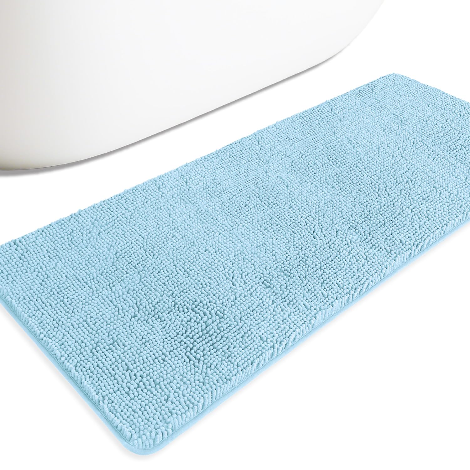 PureSwan Bathroom Runner Rug 24 x 60 Inch – Extra Large Long Bath Mat | Absorbent and Washable Thick Chenille Bath Rug Non-Slip Runner Rug for Bathroom, Shower, Sink(Baby Blue)