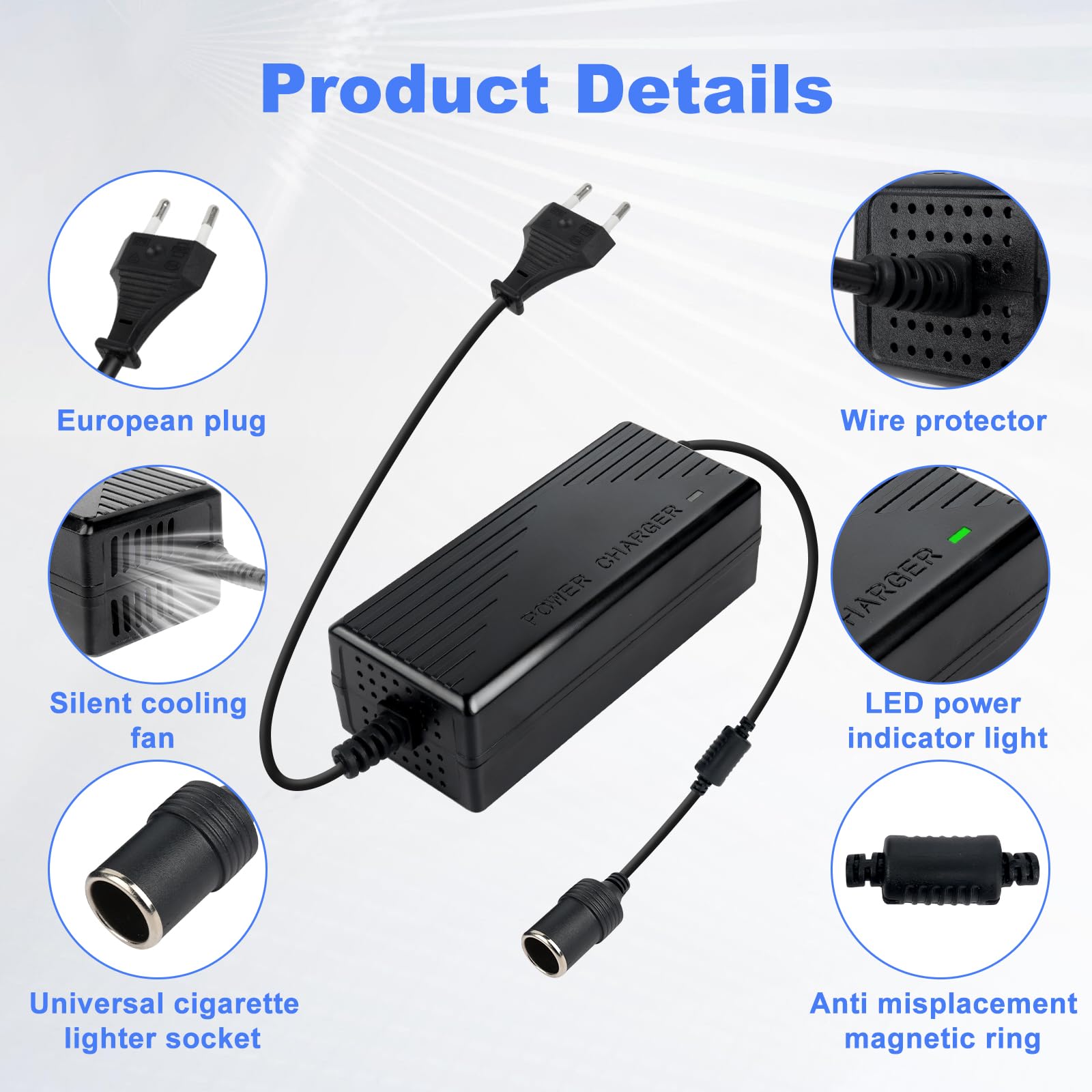 Spannungswandler 220v auf 12v, Adapter Zigarettenanzünder Steckdose, 180W 15A KFZ Netzadapter, Adapter 12V auf 230V, Konverter Netzadapter für Auto-Staubsauger, Kompressoren, Kühlbox