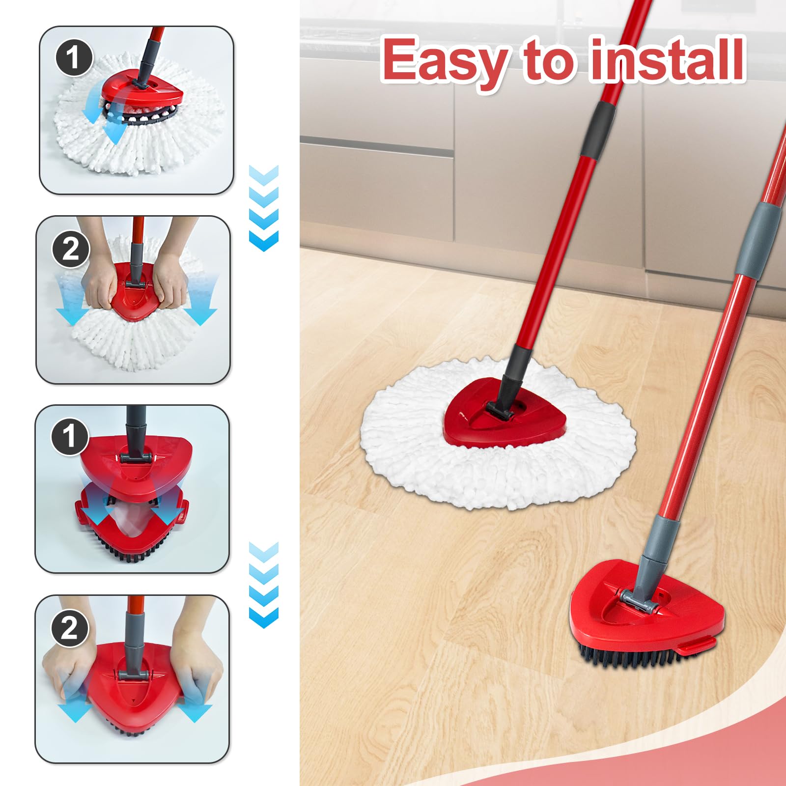 Cabezales de fregona de repuesto para fregona O-Ceda, cabezal de repuesto EasyWring Spin Mop de repuesto, repuesto de fregona de microfibra, incluye 5 cabezales de fregona de repuesto, limpieza