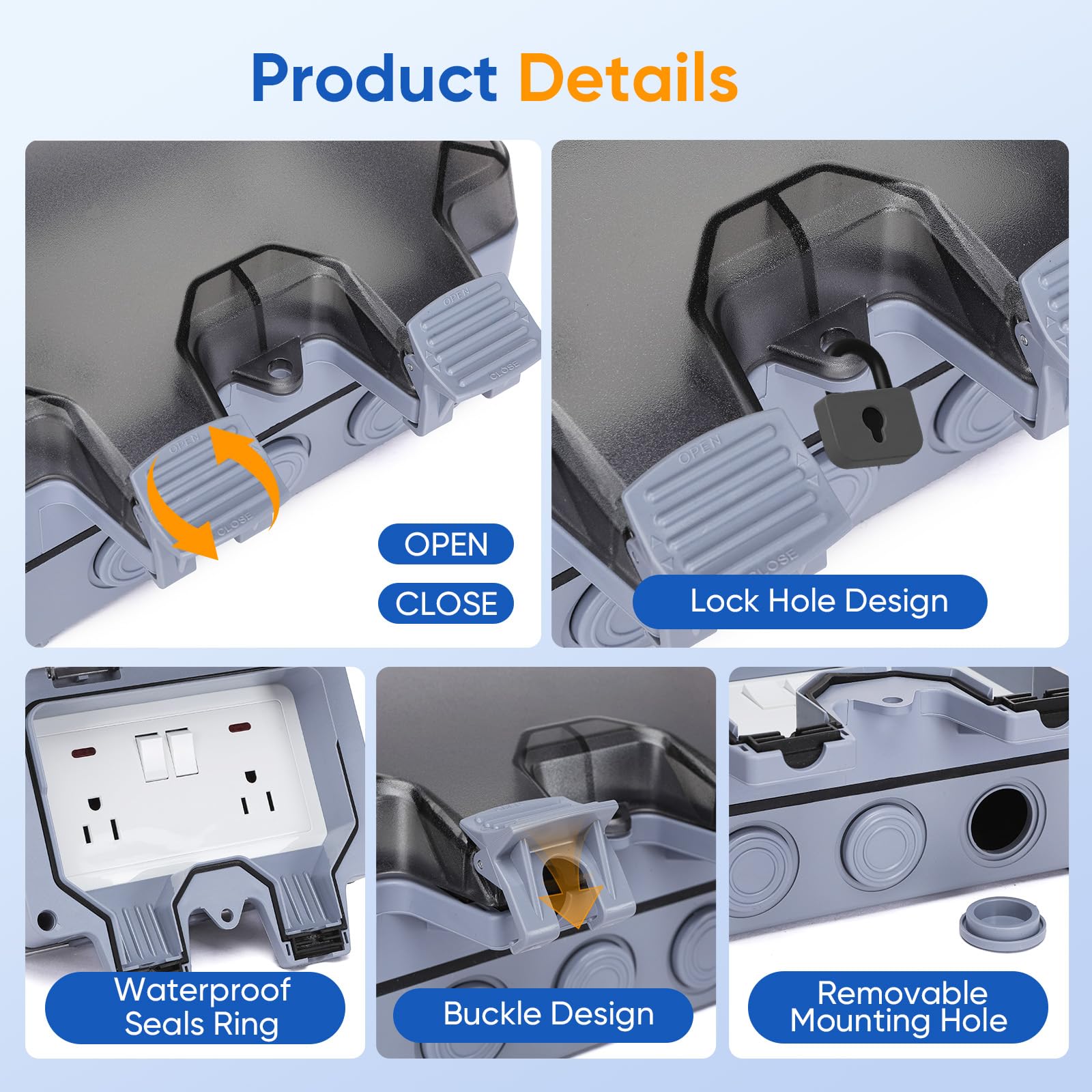 Toma de corriente para exteriores, cable de extensión impermeable de doble pared con interruptor de encendido y apagado y luz indicadora, toma de corriente externa eléctrica exterior, toma