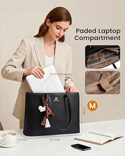 Miniatura 6 de LOVEVOOK Bolsa de mano para computadora portátil para mujer, bolsa de cuero para computadora, monederos grandes, maletín profesional