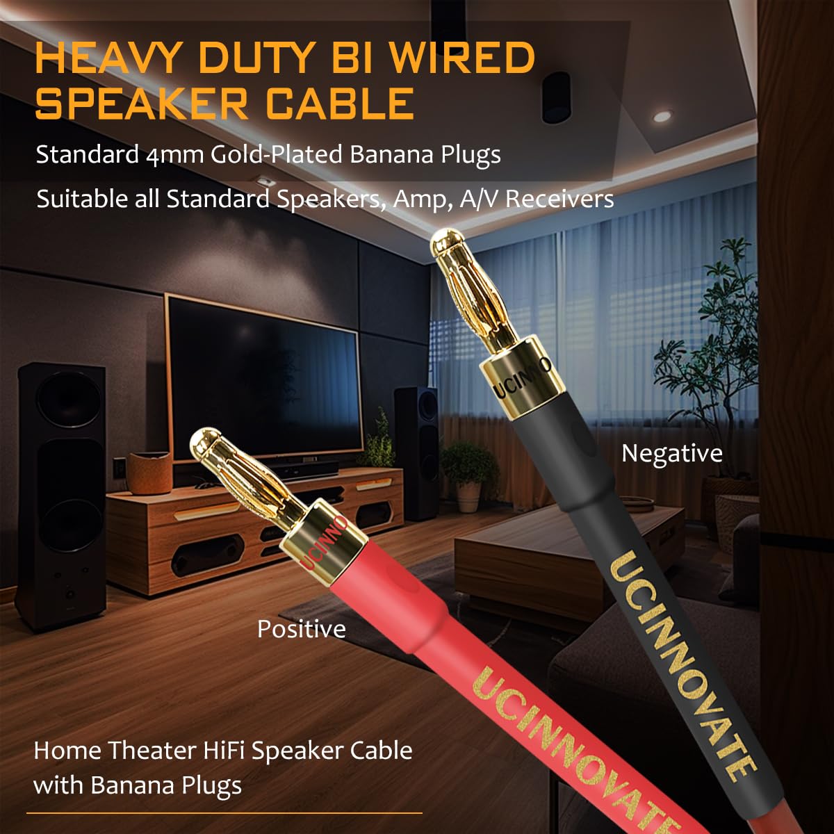 VVFLED 2 Pack High-end OFC Bi-wired Speaker Cable with Banana Plugs - Image 3