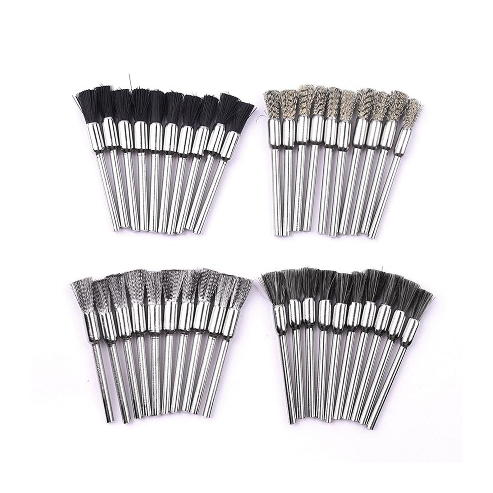 Zestaw szczotek drucianych do wiertarek, szczotka druciana tarczowa, 40 szt./partia, trzonek 3 mm, 4 rodzaje, nylon/włosie końskie/mosiężne/stalowe, polerujące narzędzi szlifierskich obrotowych
