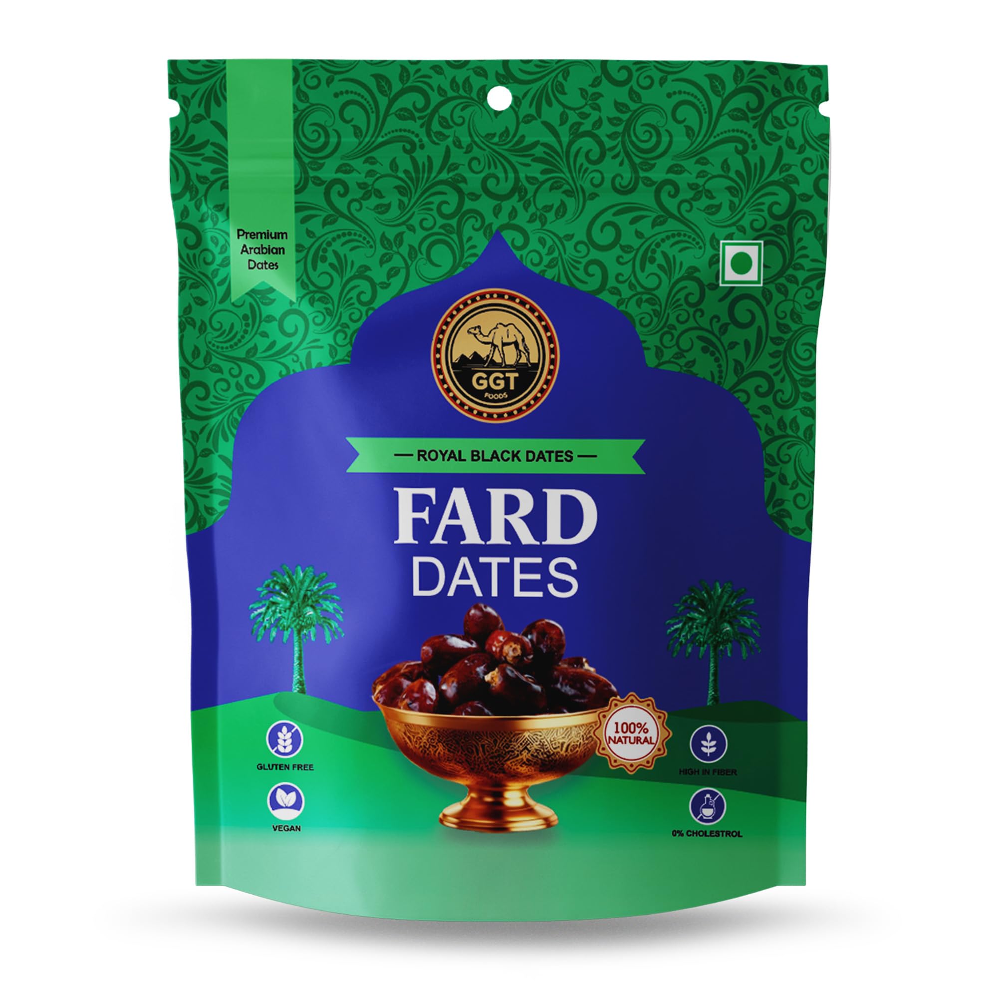 GGT Foods Premium Fard Dates 500g | Royal Black Arabian Khajoor | Soft, Naturally Sweet & High Fibre Dry Fruits | 100% Natural, Vegan & Gluten Free Khajur for Healthy Snacking
