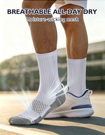 CLOSEMATE Mens Athletic Crew Socks Moisture Wicking Cushioned 6 Pairs | Breathable cotton socks with soft cushioning for running, hiking, boots & outdoor sports