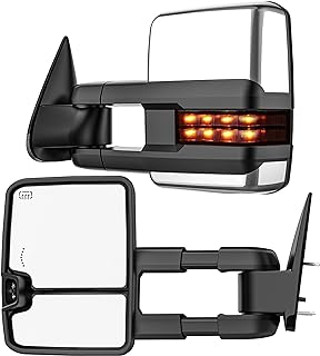 Smoked Power Heated Tow Mirrors Compatible with 2007-2013 Chevy Silverado GMC Sierra(2007 New) 1500 2500 3500 HD, Tahoe Suburban Avalanche Yukon, Extended Trailer Towing Side Mirrors w/Backup Light