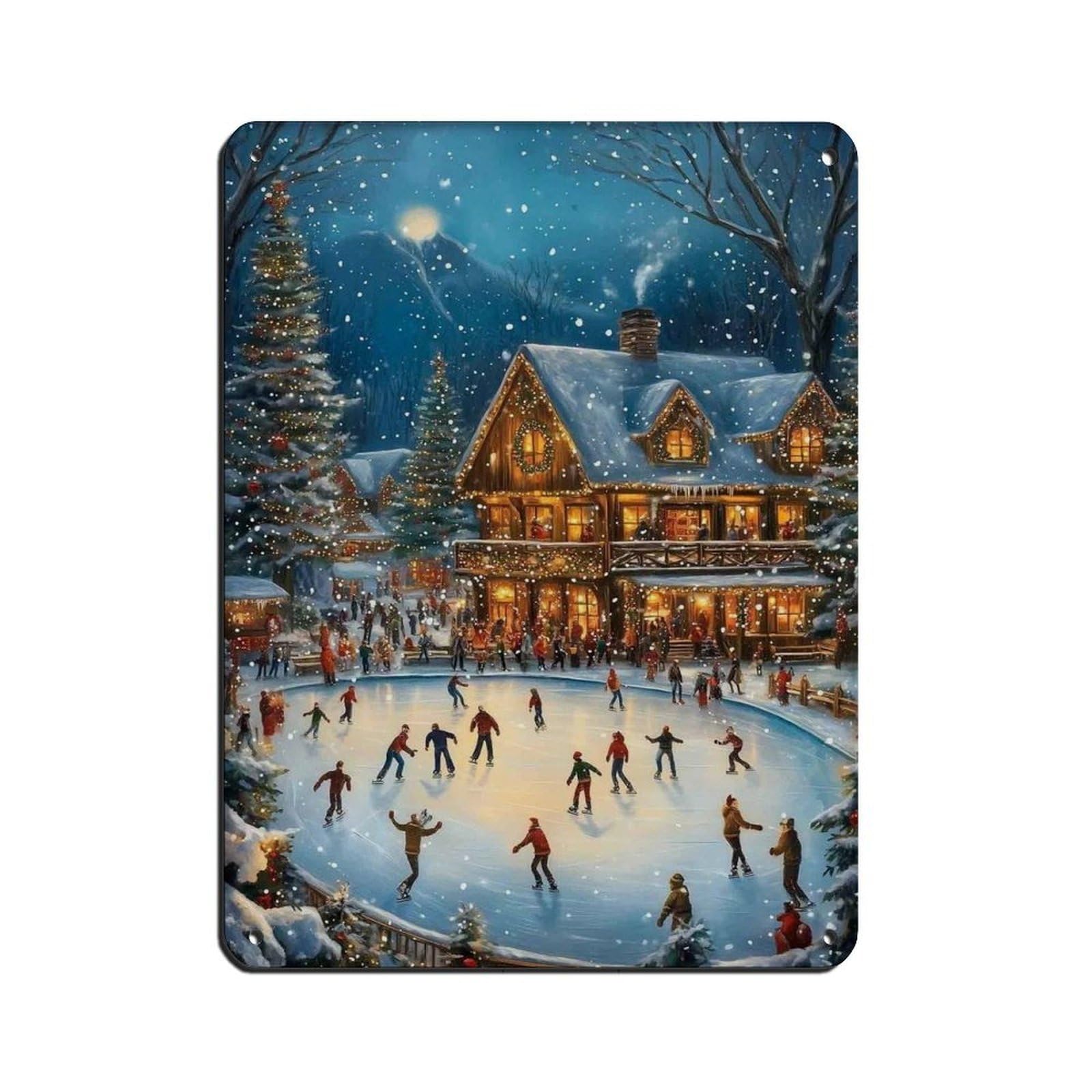 Winter Skating Rink, Christmas Art Retro Poster Metal Tin Sign Chic Art Retro Iron Painting Bar People Cave Cafe Family Garage Poster Wall Decoration 12x16inch(30x40cm)