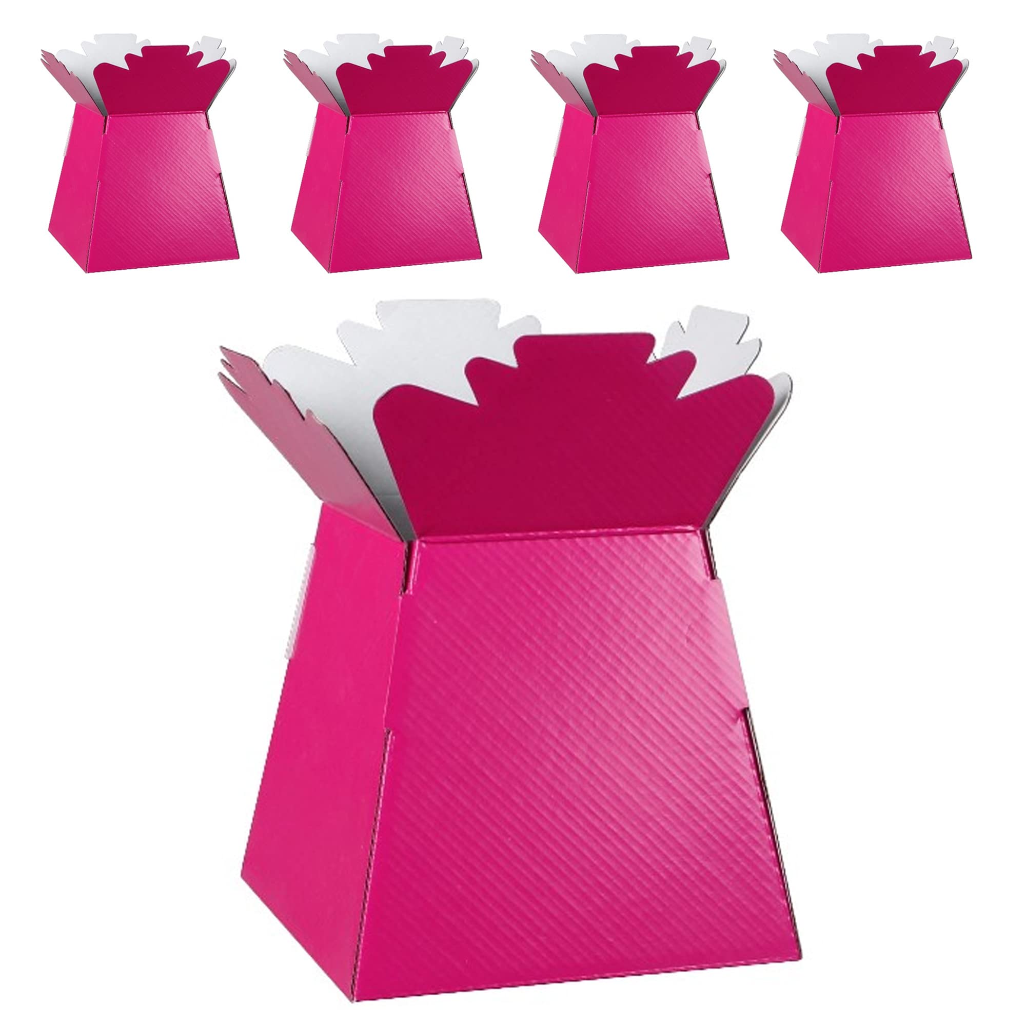 Flower Bouquet Boxes Florist Packaging Gift Craft Box Vase – Holder for Flowers, Bouquets, Plants, Sweets – Decoration for Wedding, Birthday, Anniversary, Floral Arrangement – Pack of 5 – Fuchsia