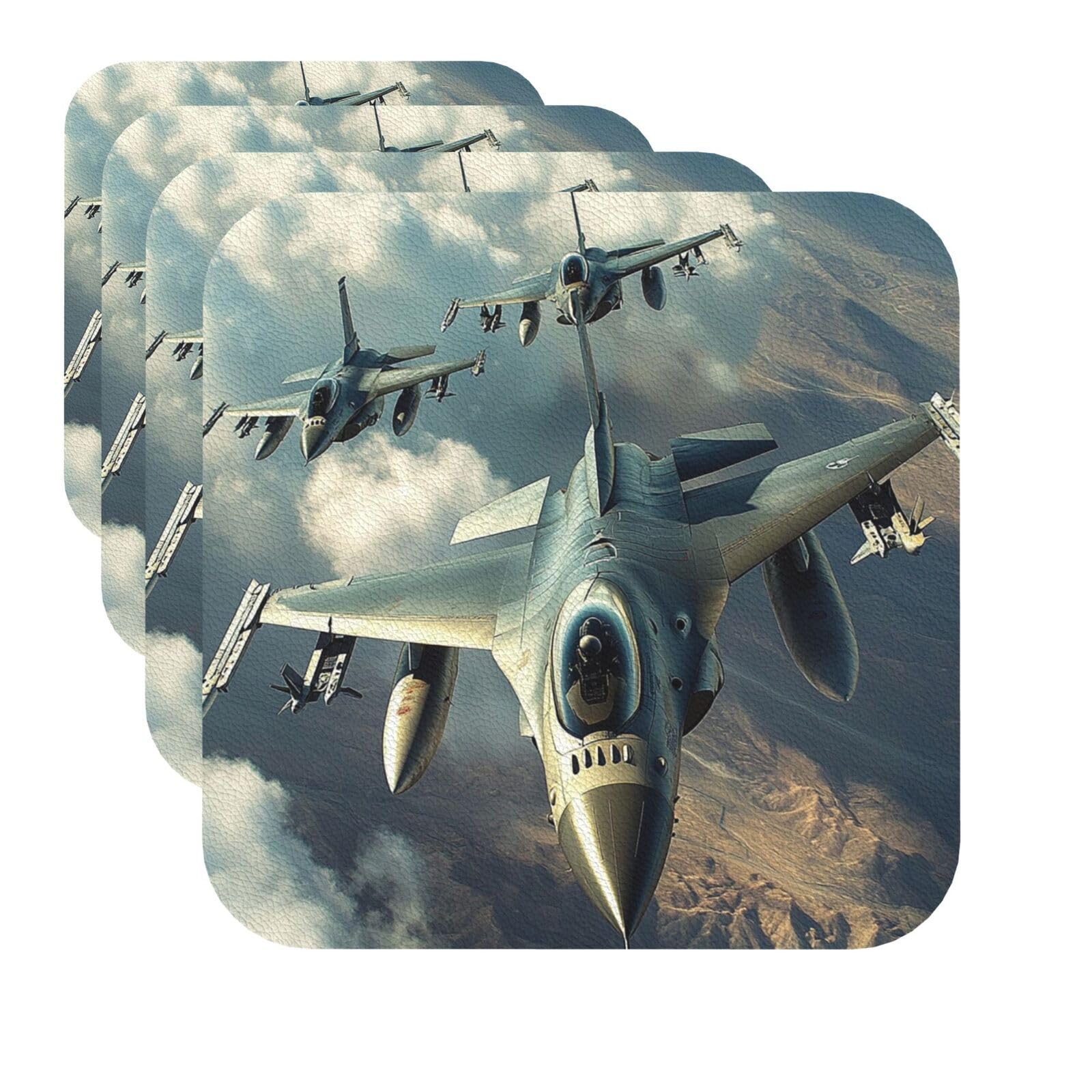 Drink Coasters Set of 4 Quick-Dry Leather Coaster Aircraft Fighter Jets Coasters for Drinks Coffee Cup Mat Tabletop Protection Heat Resistant Coaster for Kitchen Bar Office Home Decor