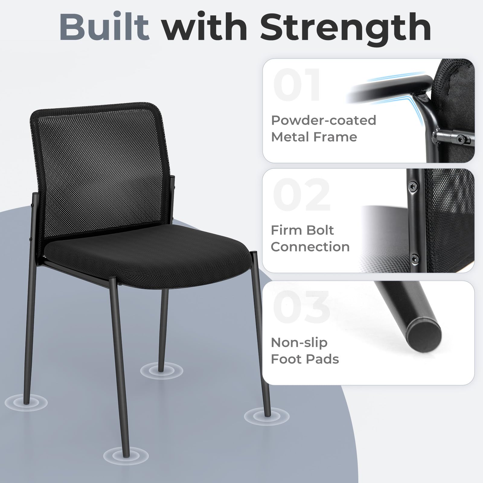GIANTEX Juego de 2 Sillas de Conferencia, Sillas de Oficina Apilables con Respaldo de Malla Transpirable, Asiento Acolchado, Sillas sin Brazos para Sala de Espera, Oficina, Negro