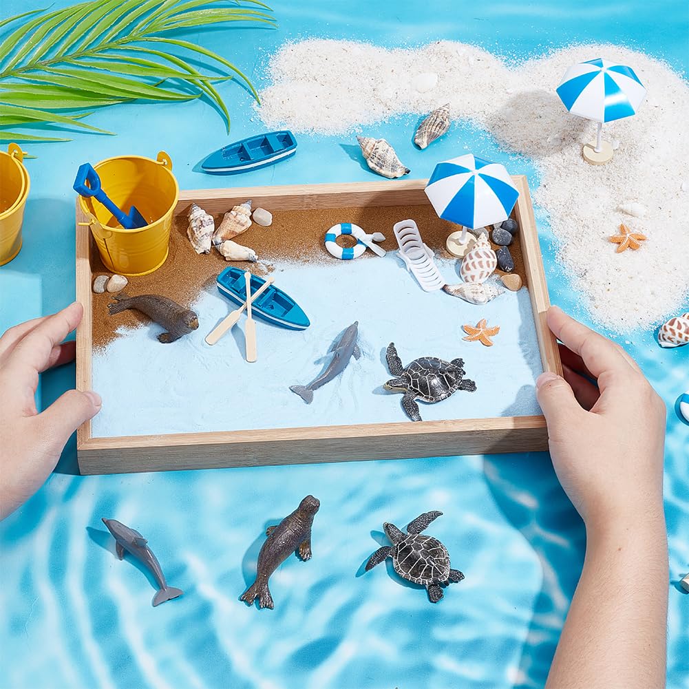 Set Giardino Zen Spiaggia 3 Pezzi – Mini Kit Relax Con Vassoio Bambù, Sabbia E Conchiglie Per Decorazione Desktop