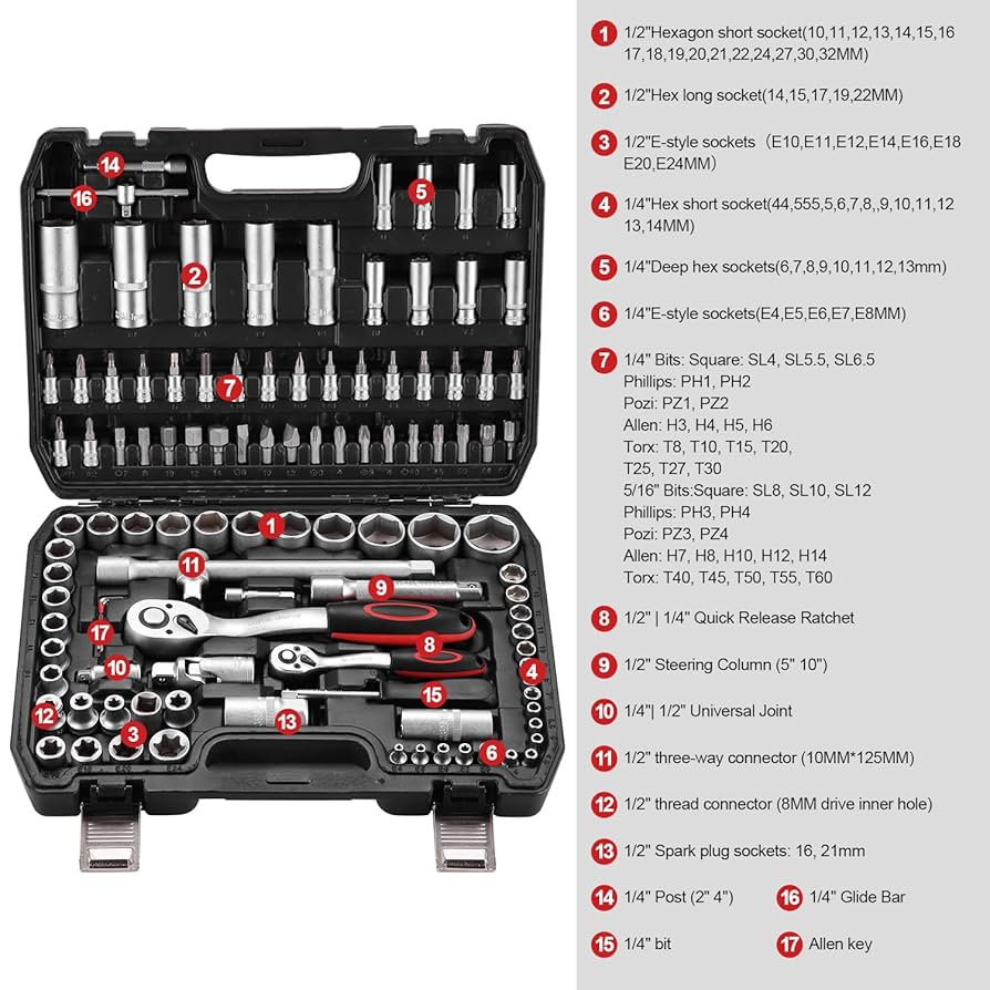 小物 ichiego TEENO 108-częściowy zestaw nasadek napędowych 1/10.2 cm i 1