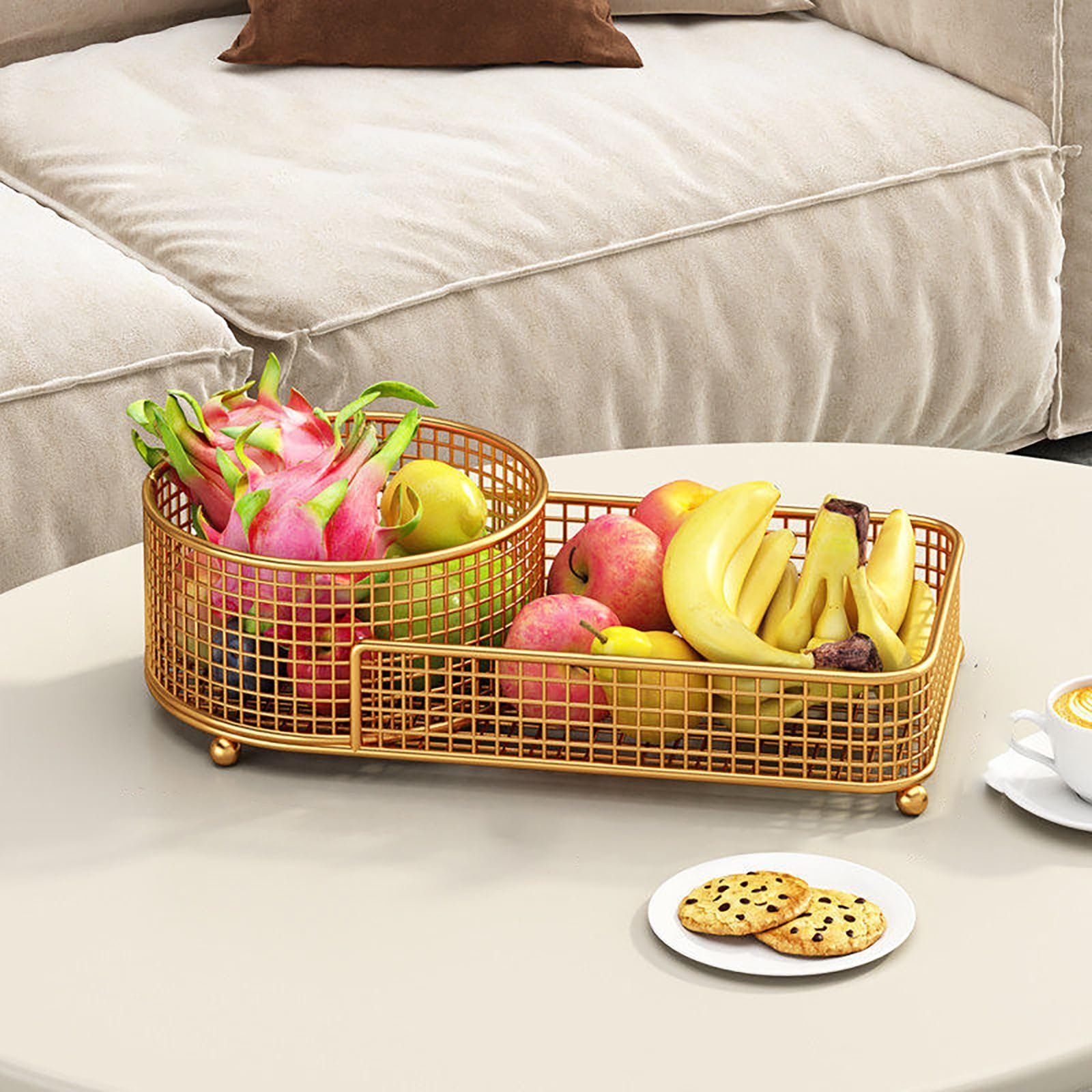 YYLMKMFC-AE 2 Tier Fruit Basket For Kitchen Counter Metal Bowl Vegetable Storage Corner Stand Bread Snack Veggies Holder Organizers(Gold,40x20x11cm)