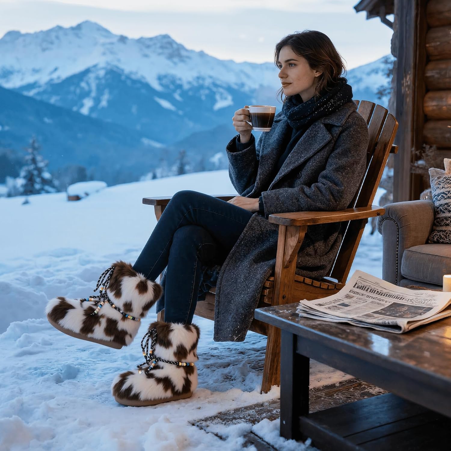 Women's Snow Boots Winter Furry Mid Calf Lace-up Boot Faux Fur Warm Non Slip Round Toe Comfortable Flats Boots For Women 2025