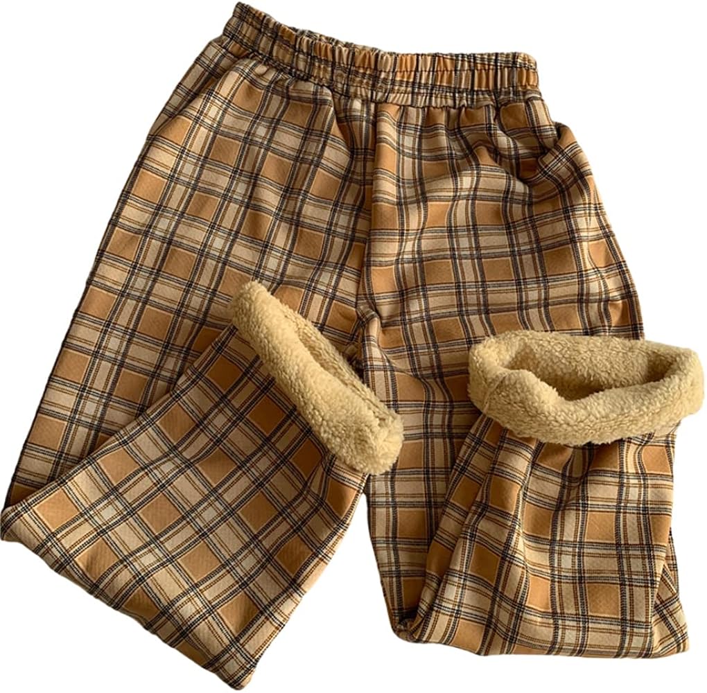 Amazon | [MIKANHX]裏フリース チェックパンツ レディース ワイド