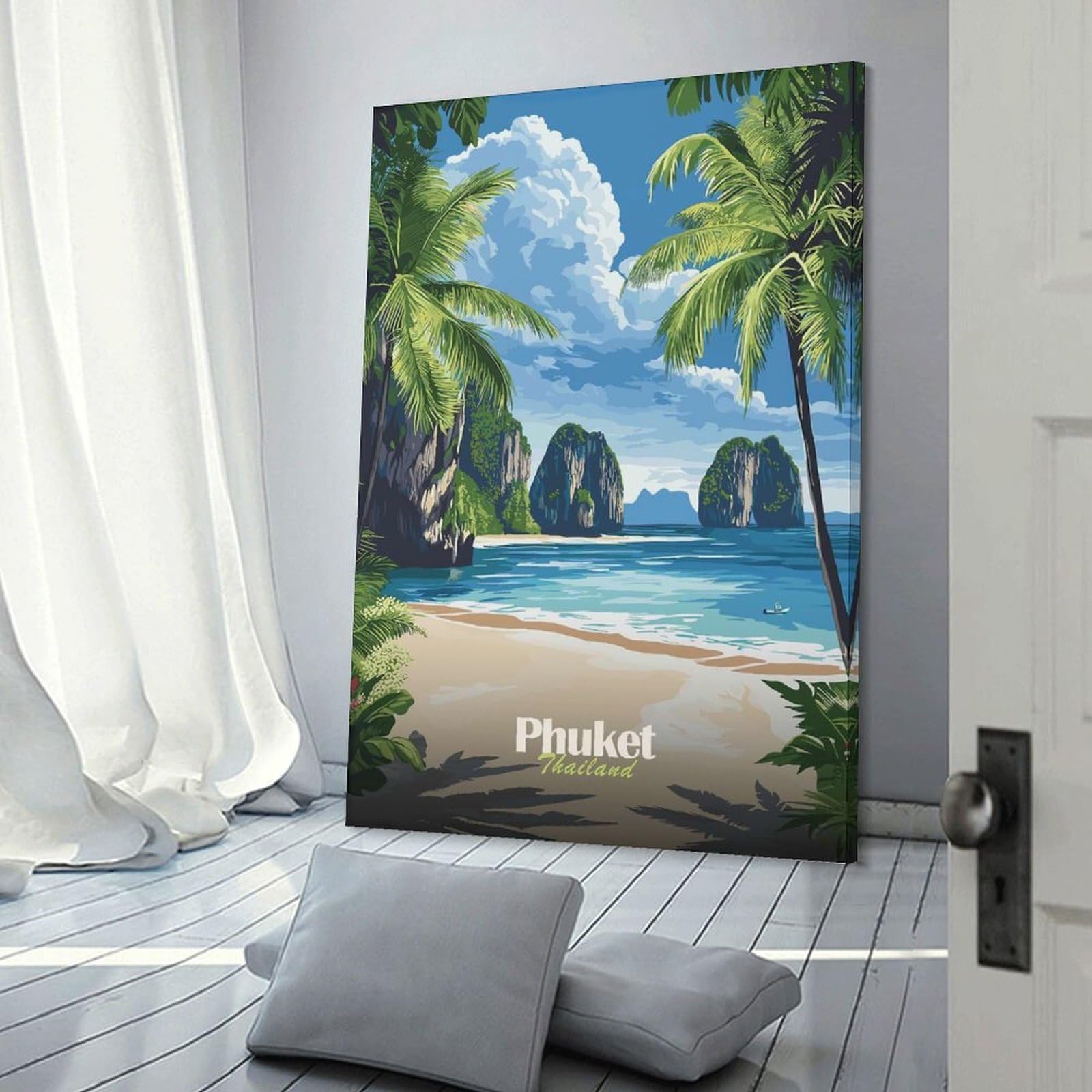 Junmoney Frame-Style-21 Phuket Thailand Beach Canvas Wall Picture, 16X24inch(40X60cm), For Study, Office Or Focused Interiors, Home Office Artwork With Decorative Appeal