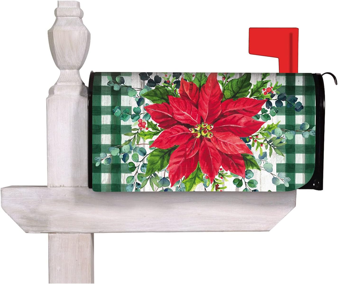 Evergreen Flag Merry and Bright Poinsettia Mailbox Cover
